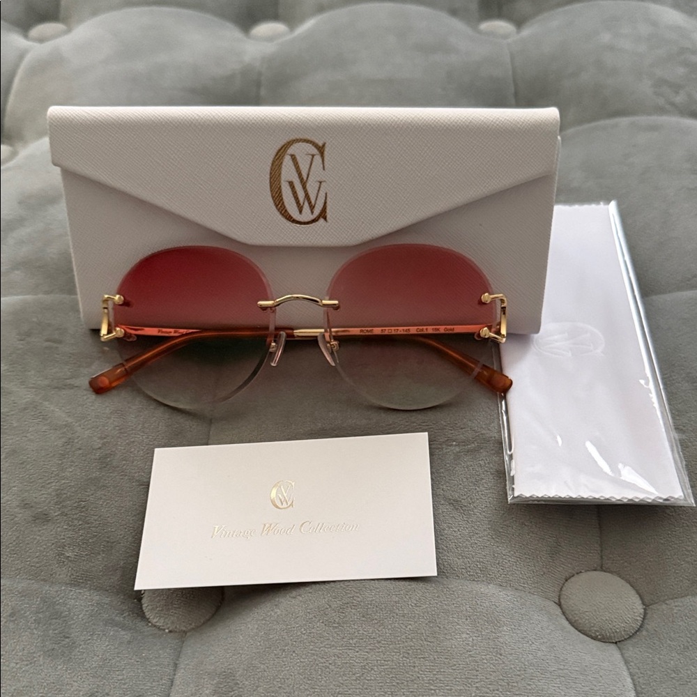 Elegant Rose-Tinted Sunglasses by Vintage Wood Collection